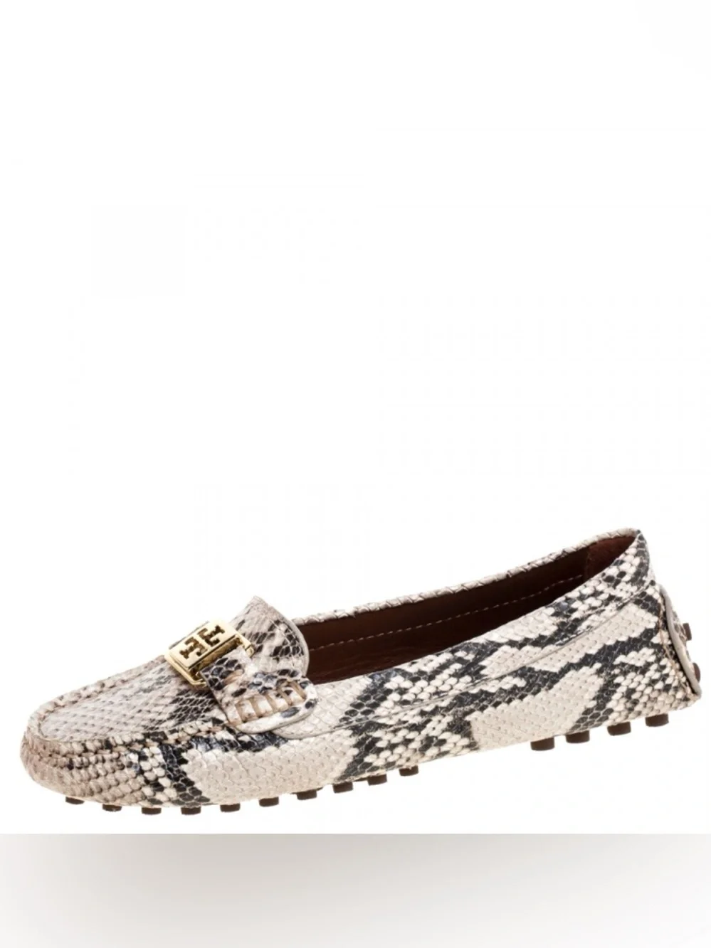 Tory Burch Kendrick Python Embossed Driving Loafer | Brown/Cream